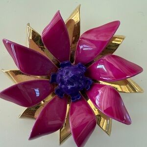 Pink and Purple Starburst Brooch with Gold Accents